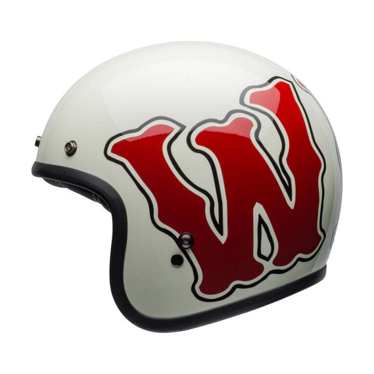 Casque jet Bell Custom 500 DLX RSD WFO Blanco/Rojo, (incluye bolsa de piel)