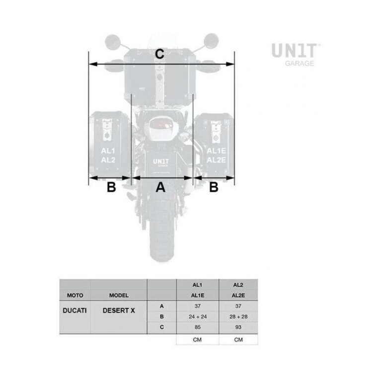 Maleta rígida Unit Garage 2 Aluminum Atlas Panniers 47L&41L + Ducati Desert Supports